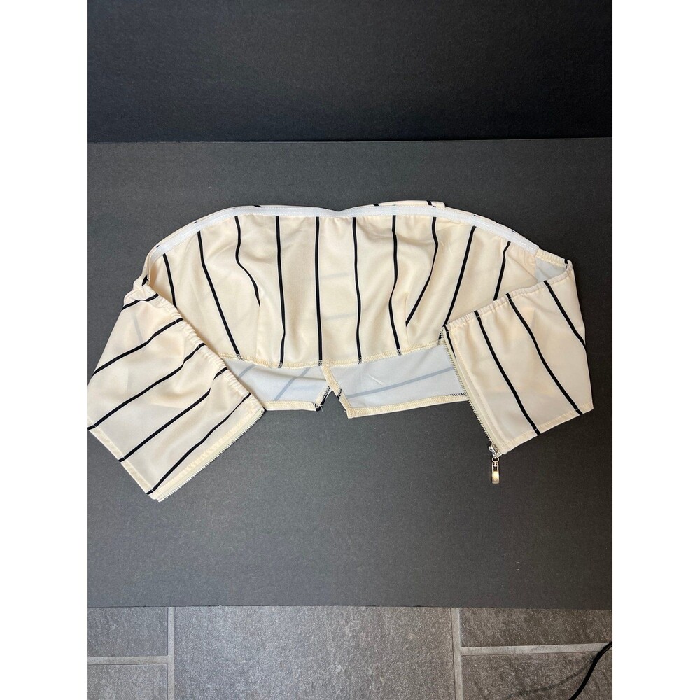 Shein Size Large Strapples Lined Halter Top Cream and Black Stripes Top - Picture 4 of 5